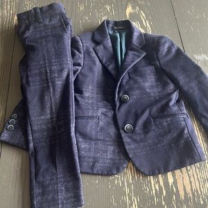 TO stretch boys suit tailored size 4 plaid navy washable